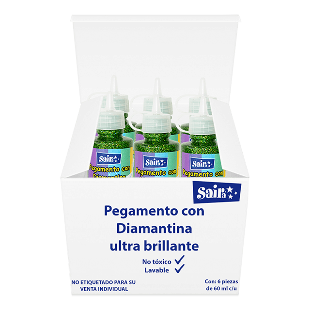 SILICON CON DIAMANTINA #16 VERDE LIMON 60ML CAJA C/6 PIEZAS