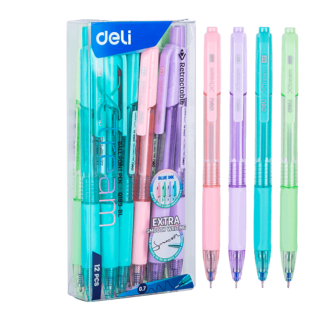 Deli Q199-BL Bolígrafo retráctil  azul 0.7mm caja c/12 pzas