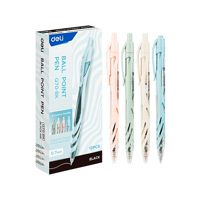 Deli Q70-BK Bolígrafo retráctil  negro 0.7mm caja c/12 pzas
