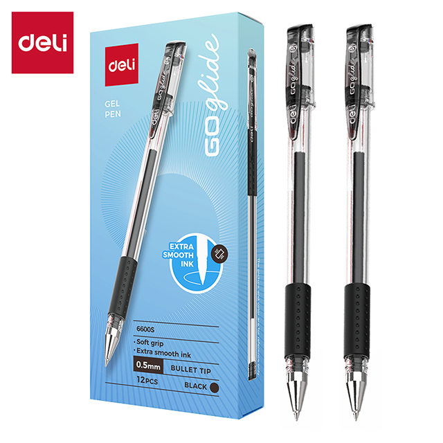 Deli 6600S Bolígrafo de gel negro 0.5mm caja c/12 pzas
