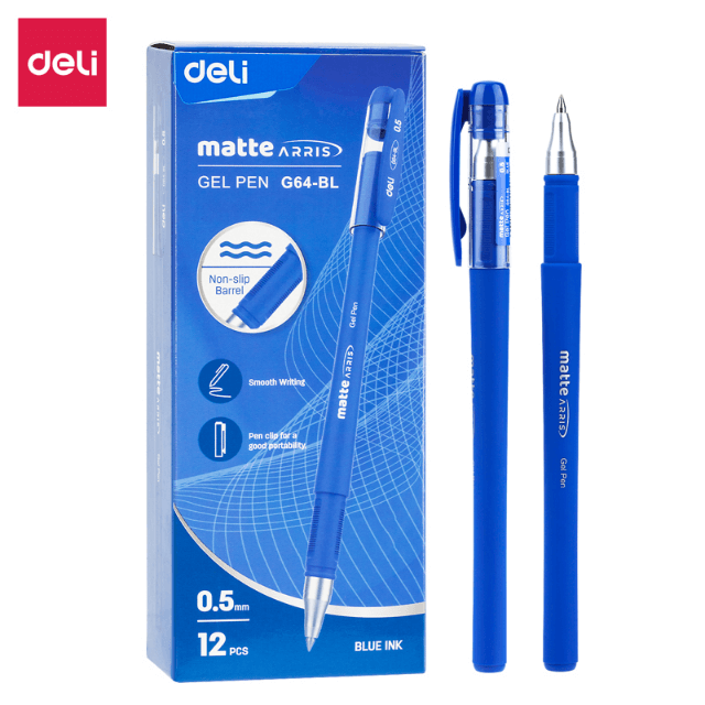 Deli G64-BL Bolígrafo de gel azul 0.5mm caja c/12 pzas