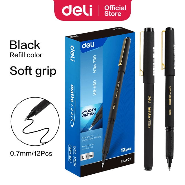Deli G84-BK Bolígrafo de gel negro 0.7mm caja c/12 pzas