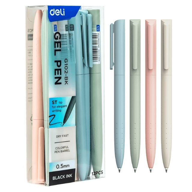 Deli G102-BK Bolígrafo de gel negro 0.5mm caja c/12 pzas