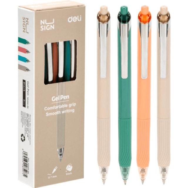 Deli NS666-BK Bolígrafo retráctil de gel negro 0.7mm caja c/8 pzas