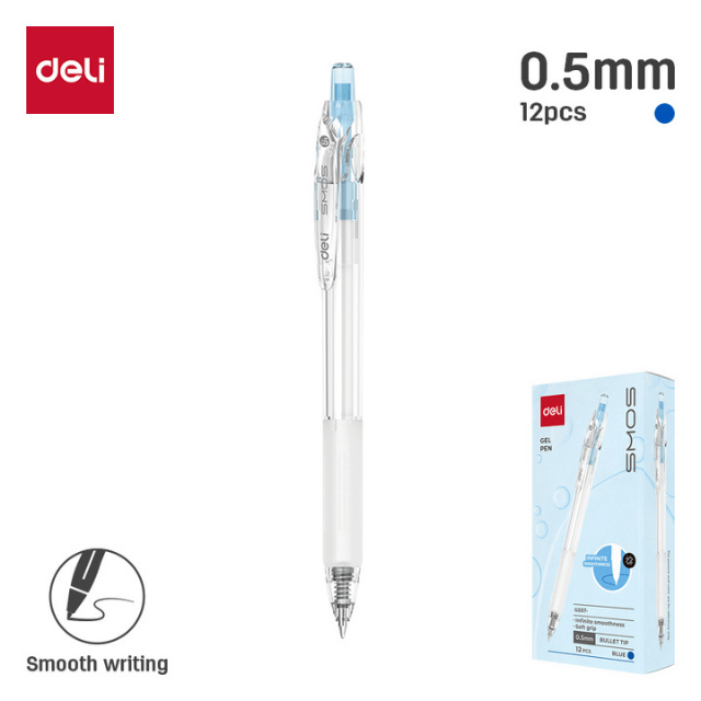 Deli G057-BL Bolígrafo retráctil de gel azul 0.5mm caja c/12 pzas