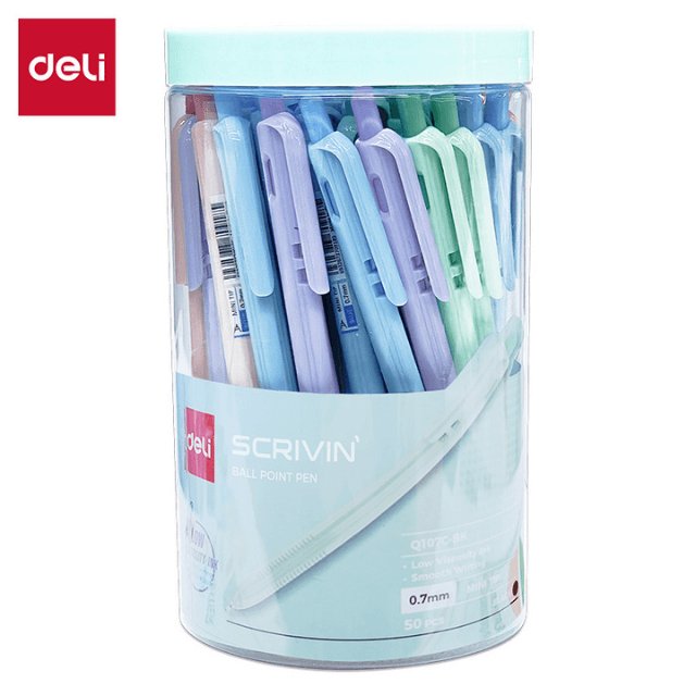 Deli Q107C-BK  Bolígrafo retráctil negro 0.7mm bote c/50 pzas