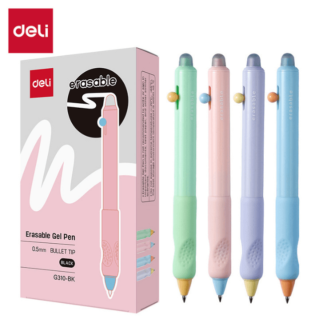 Deli G310-BK Bolígrafo retráctil de gel borrable negro 0.5mm caja c/12 pzas
