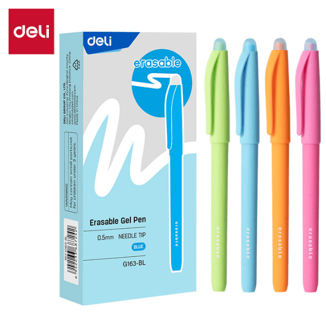 Deli G163-BL Bolígrafo de gel borrable azul 0.5mm caja c/12 pzas