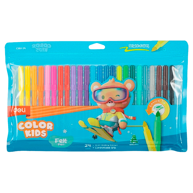 Deli C161-24 Plumones lavables punta cónica blister c/24 pzas