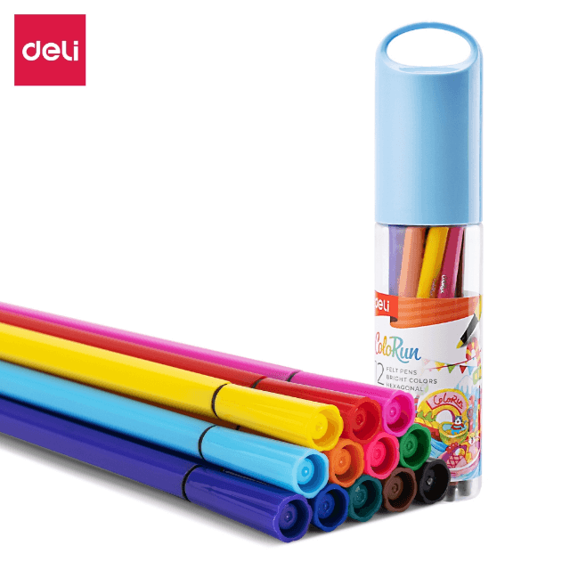 Deli C156-12 Plumones lavables hexagonales punta bala bote c/12 pzas