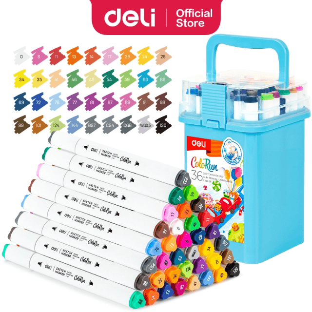 Deli EC187-36 Marcador Sketch lavable doble punta cincel/bala estuche c/36 pzas