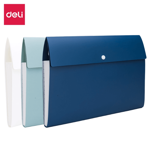 Deli F606 Carpeta expandible azul/verde/blanco A4 con 8 separadores caja c/36 pzs
