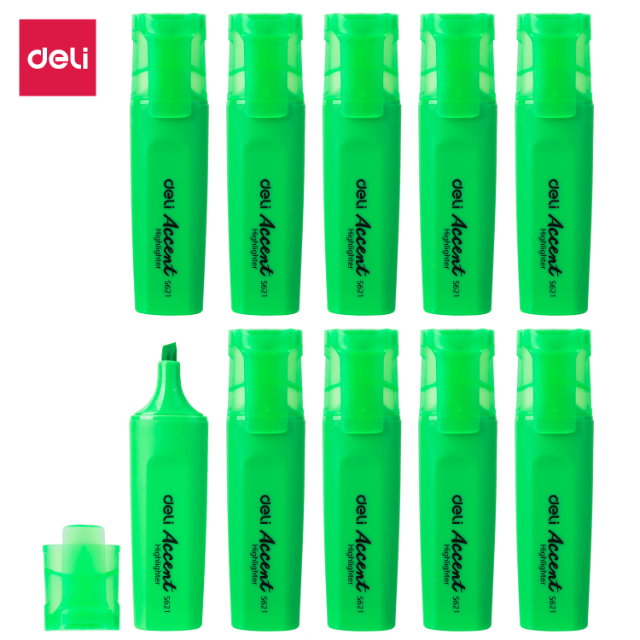 Deli S621 Marcatexto fluorescente verde caja c/10 pzas