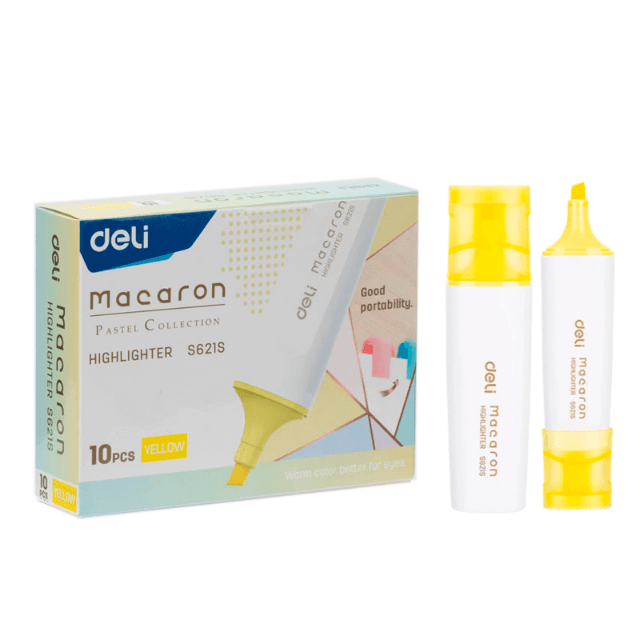 Deli S621S Marcatexto pastel amarillo caja c/10 pzas