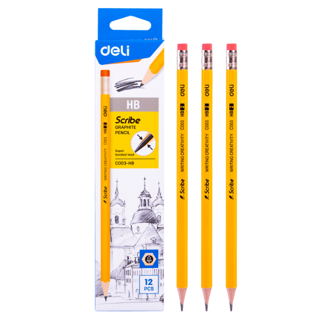 Deli EC003-HB Lápiz de grafito  amarillo Caja C/12 pzas