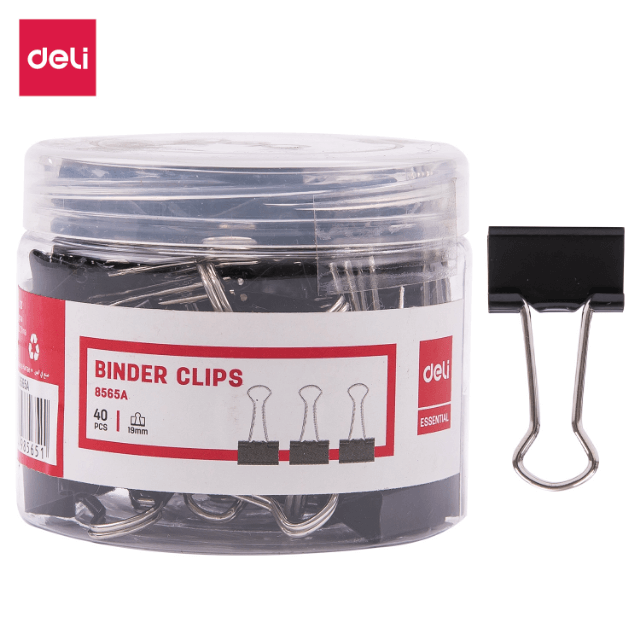 Deli 8565A Sujetadocumentos negro 19mm bote c/48 pzas