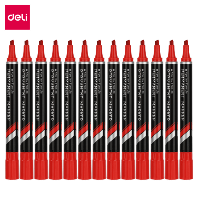 Deli U10140 Marcador permanente punta cincel caja rojo c/12 pzas