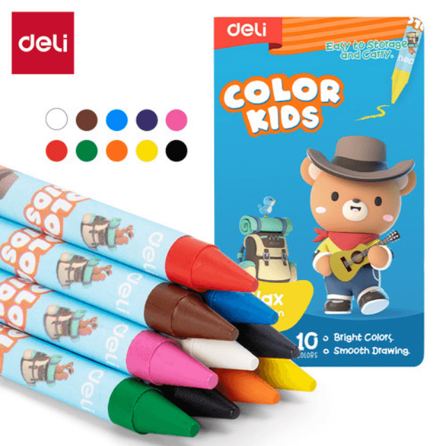 Deli C225-10 Crayoneses de cera redondos caja de 12 estuches c/10 pzas c/u