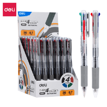 Deli Q182 Bolígrafo retráctil 4 en 1 colores surtidos 0.7mm caja c/36 pzas