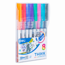 Deli Q300-8C Bolígrafo Roller colores surtidos 0.5mm blister c/8 pzas