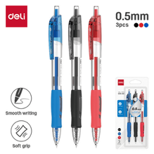 Deli G08-3AS Bolígrafo retráctil de gel negro/azul/rojo 0.5mm blister c/3 pzas