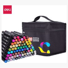 Deli C70806-80-LA Marcador Sketch profesional doble punta cincel/bala estuche c/80 pzas