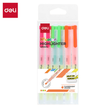 Deli U35304 Marcatexto fluorescente doble punta amarillo con verde/naranja/rosa blister c/6 pzas