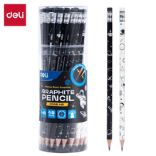 Deli C048-HB Lápiz de grafito negro/blanco con diseño espacial HB bote c/48 pzas