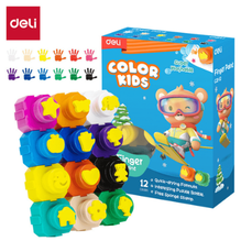 Deli C21-12 Pintura lavable colores surtidos con 12 sellos diseños infantiles caja c/12 pzas