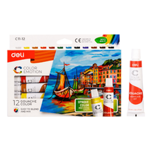 Deli C11-12 Pintura tempera-Gouache en tubo 12 colores caja c/12 pzas