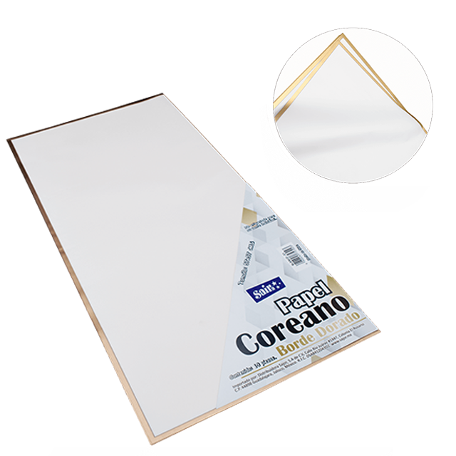 PAPEL COREANO 57X57 APROX BORDE DORADO 01 BLANCO PQT C/10