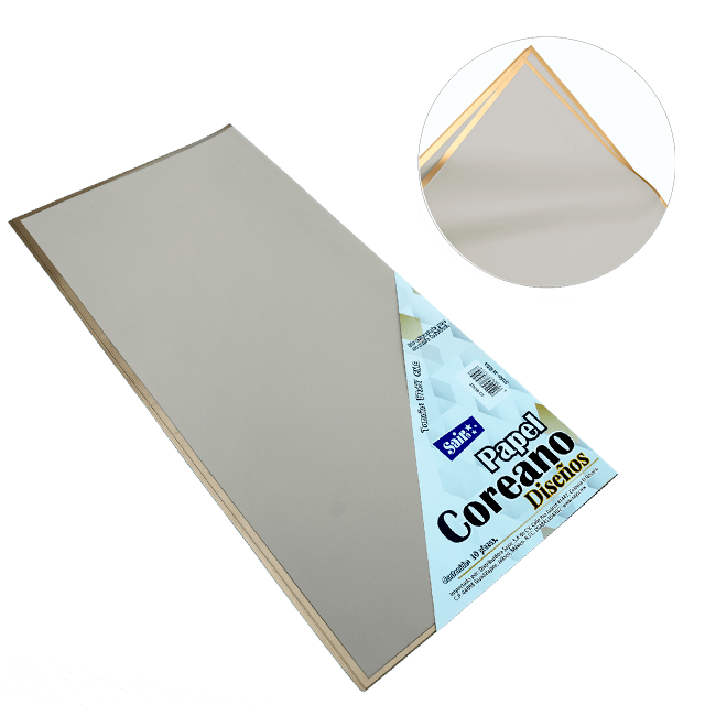 PAPEL COREANO 57X57 APROX BORDE DORADO 03 BEIGE PQT C/10