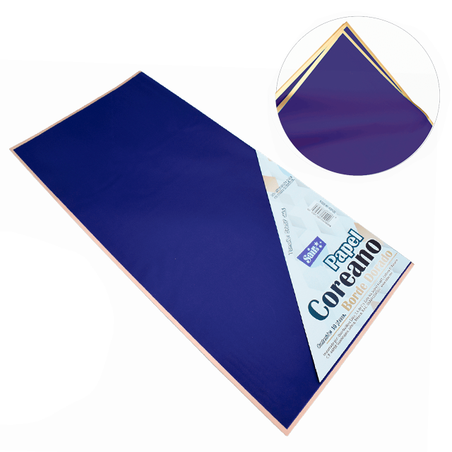 PAPEL COREANO 57X57 APROX BORDE DORADO 09 MORADO OSCURO PQT C/10