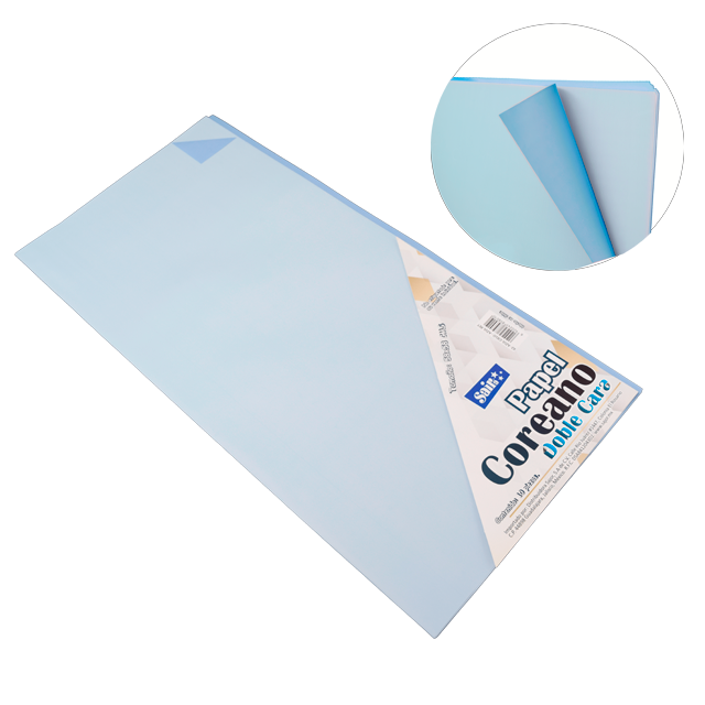 PAPEL COREANO 58X58 APROX DOBLE CARA 02 AZUL CIELO- AZUL REY PQT C/10