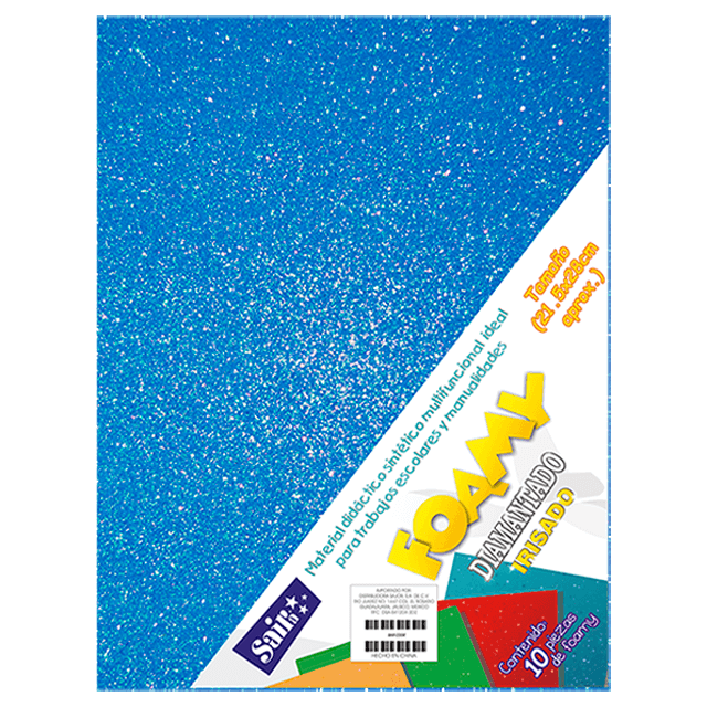 FOAMY DIAM. IRISADO T/CARTA 42 AZUL PQT C/10