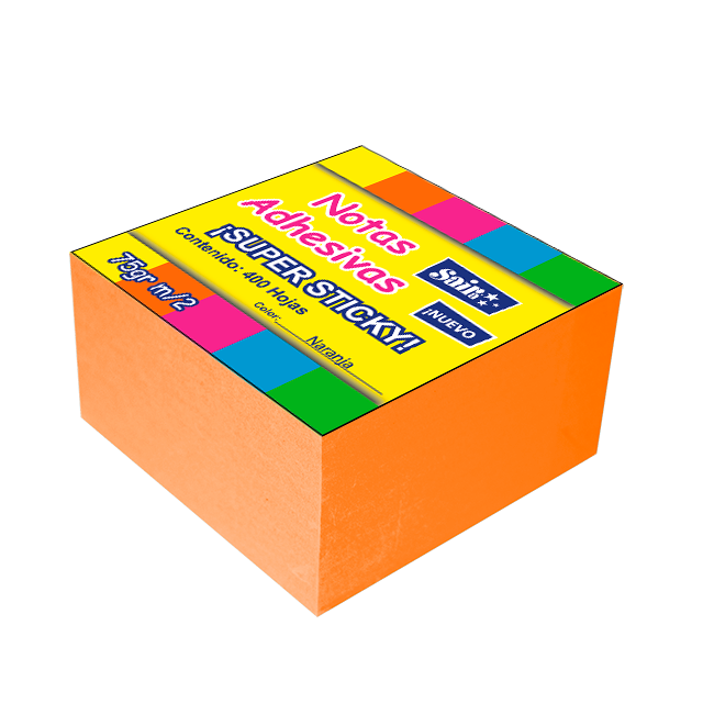 NOTAS ADHESIVAS NARANJA FLUORESCENTE 400 HOJAS 3x3 CAJA C/6 PZAS