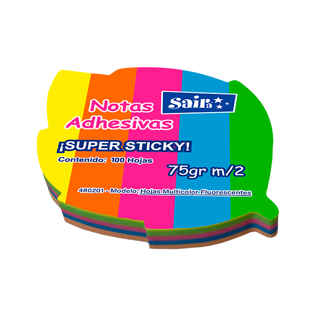 NOTAS ADHESIVAS HOJAS MULTICOLORES FLUORESCENTES 100 HOJAS CAJA C/12 PZAS
