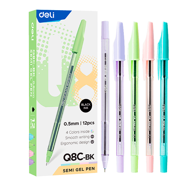 Deli Q8C-BK Bolígrafo negro 0.5mm caja c/12 pzas
