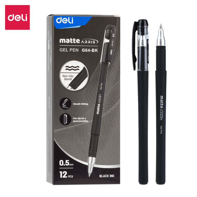 Deli G64-BK Bolígrafo de gel negro 0.5mm caja c/12 pzas