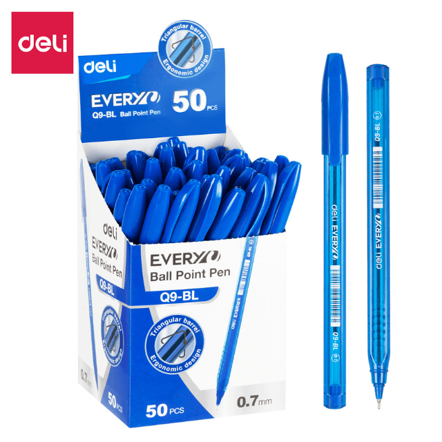 Deli Q9-BL Bolígrafo azul 0.7mm caja c/50 pzas