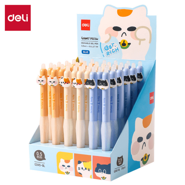 Deli G345-BL Bolígrafo retráctil de gel borrable azul 0.5mm caja c/36 pzas