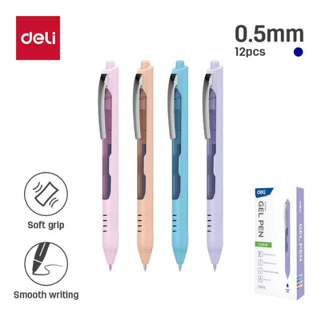 Deli G110-BL Bolígrafo retráctil de gel azul 0.5mm caja c/12 pzas
