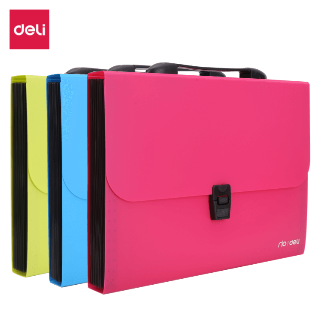 Deli B40302 Carpeta expandible azul/rosa/verde A4 con 13 separadores caja c/12 pzs