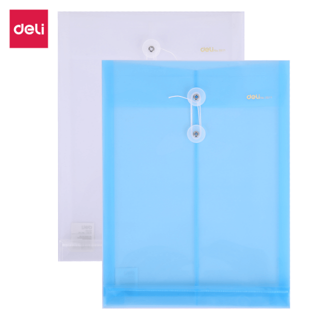 Deli 5511 Sobre de plástico azul/blanco transparente para archivo A4 caja c/12 pzas