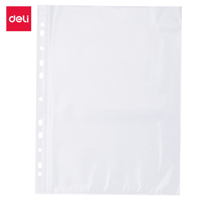 Deli 5712 Protector de hoja transparente A4 caja c/10 bolsas de 100 pzas c/u