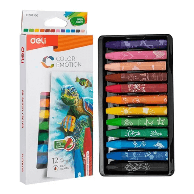 Deli C20100 Crayones pasteles al óleo diseños infantiles hexagonales caja c/12 pzas