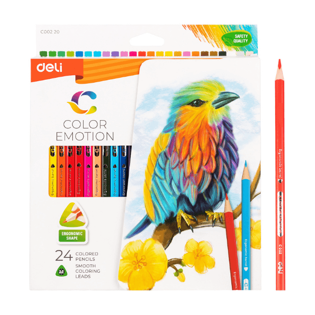 Deli C00220 Lápices de colores triangulares largos caja c/24 pzas