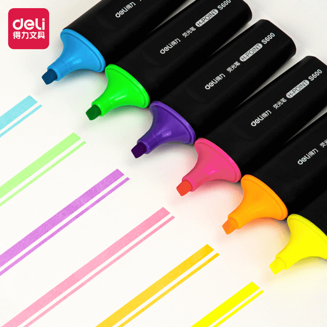 Deli S600 Marcatexto fluorescente verde caja c/10 pzas