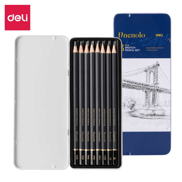Deli C26 Lápices para dibujo de grafito surtidos estuche c/8 pzas