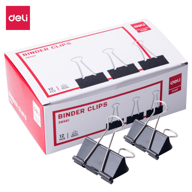 Deli 38561 Sujetadocumentos negro 51mm con 12 pzas inner c/12 cajas